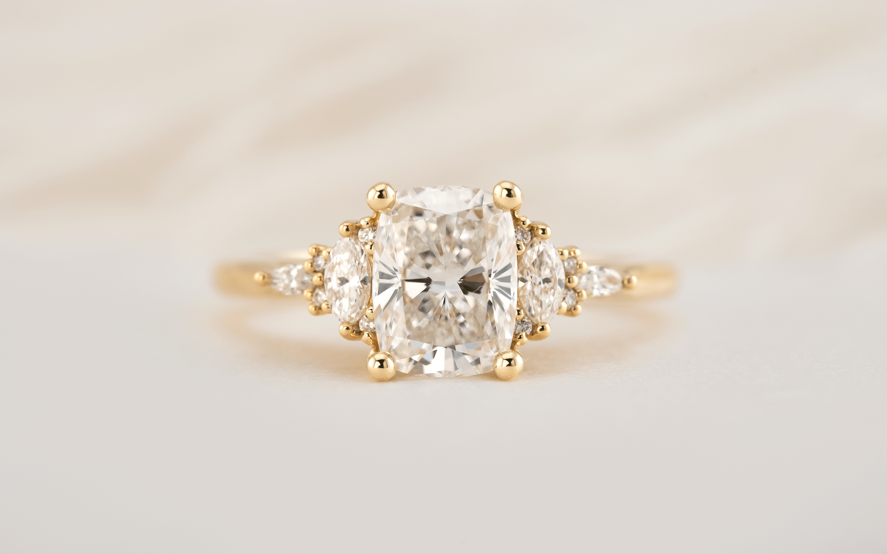 Marquise Shaped Three Stone Lab Grown Diamond Engagement Ring
